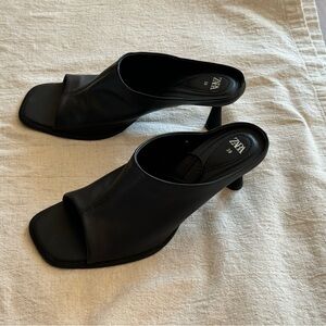 Zara Black Square-Toe Heeled Mules Size 39